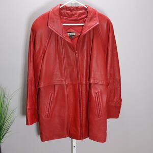 Vintage‎ Tibor Red Leather Jacket Zip Front Size S